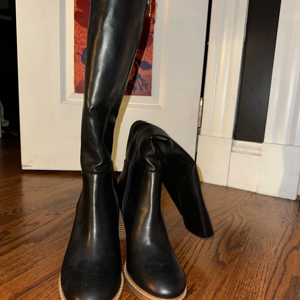 Black Leather Knee-High Boots wide calf